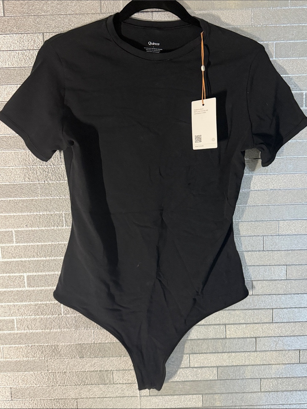 Quince Black Short-Sleeve Stretch Crewneck Bodysuit - Large NWT